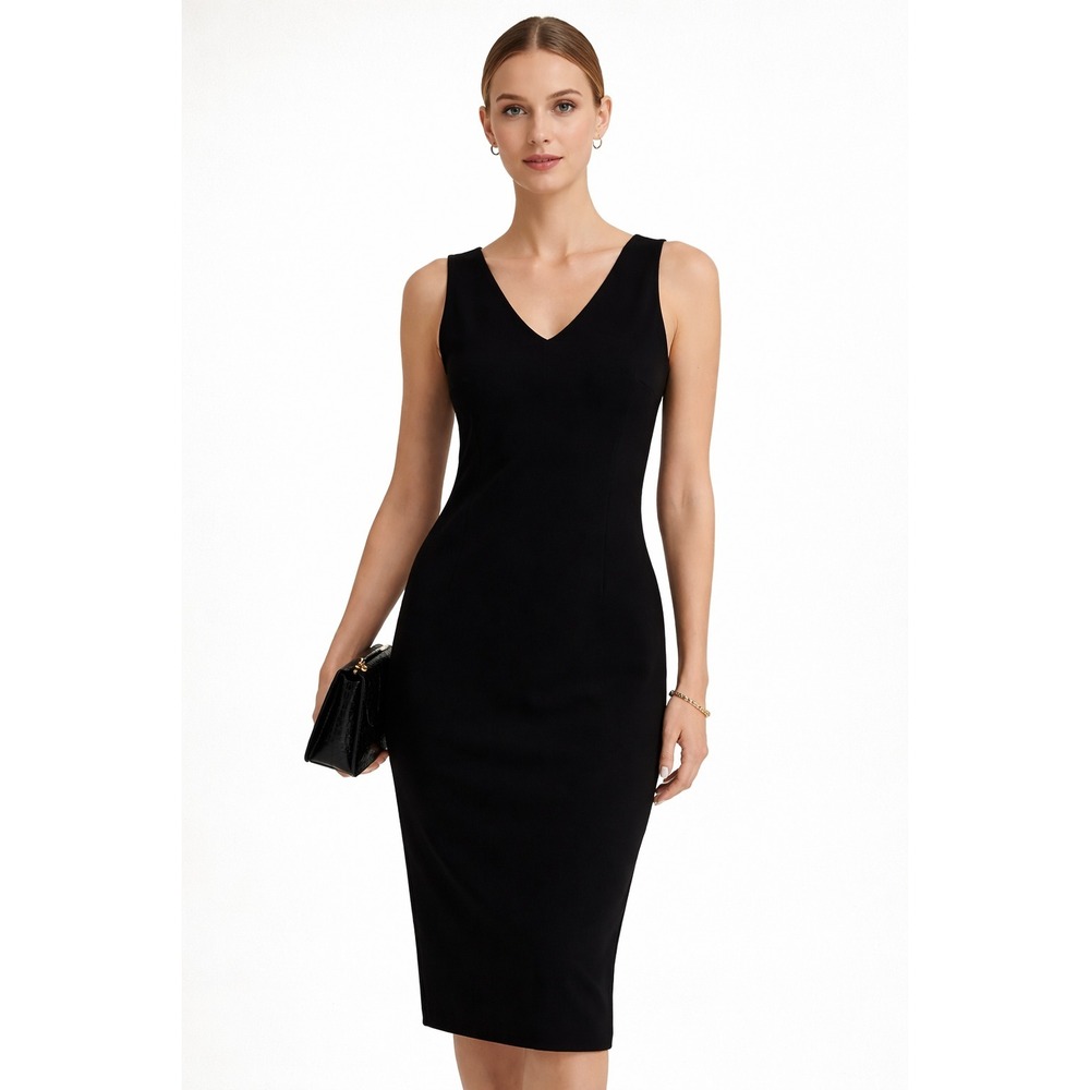 Jones New York Collection Black Sheath Dress Petite 12P V-Neck Classic Timeless